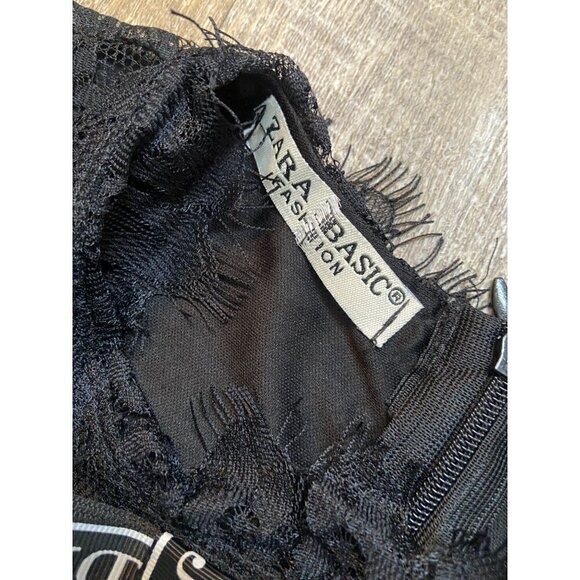 Zara Basic Lace Knee Length Sheath Dress J'adior Bow Black Size Small - Picture 7 of 8